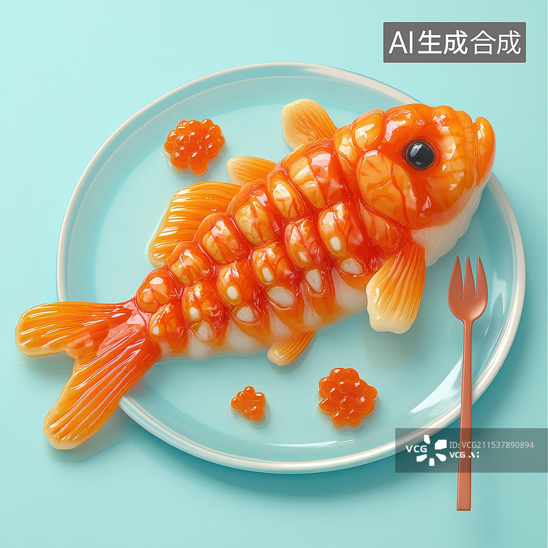 【AI数字艺术】美味鱼食物的毛毡毛绒拟人可爱卡通糖醋鱼插画图片素材