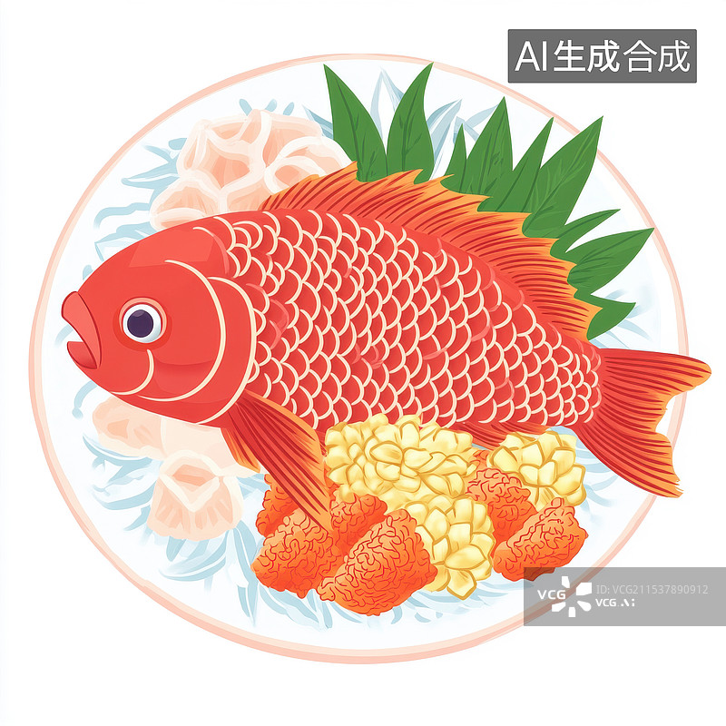 【AI数字艺术】美味鱼食物的毛毡毛绒拟人可爱卡通糖醋鱼插画图片素材
