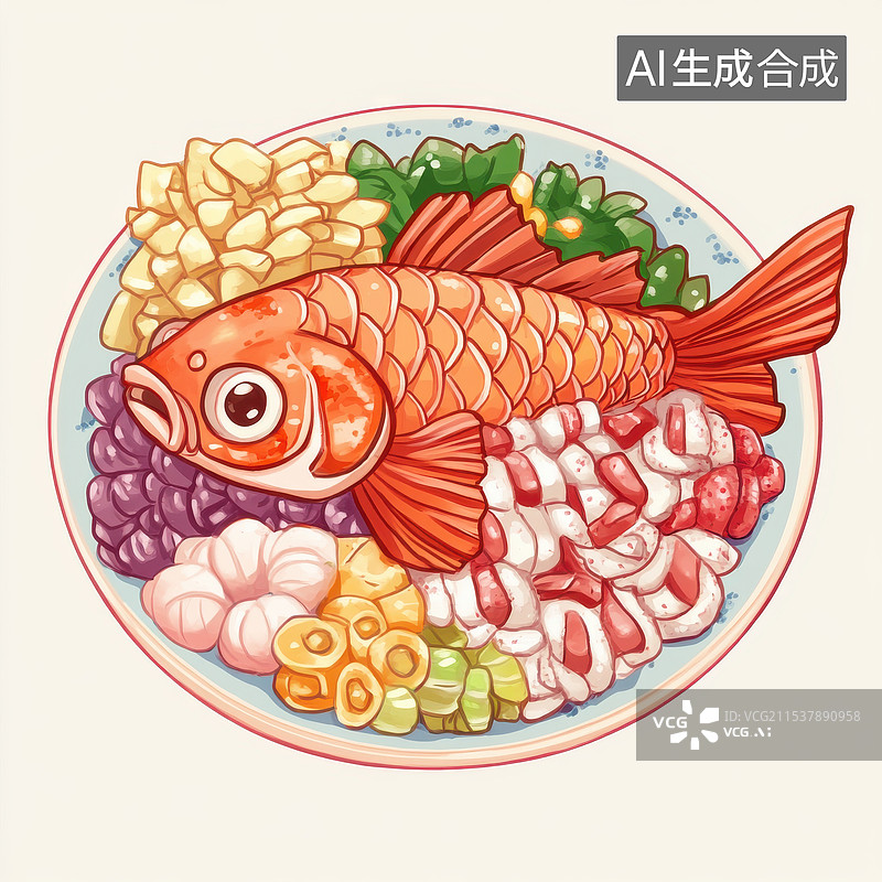 【AI数字艺术】美味鱼食物的毛毡毛绒拟人可爱卡通糖醋鱼插画图片素材