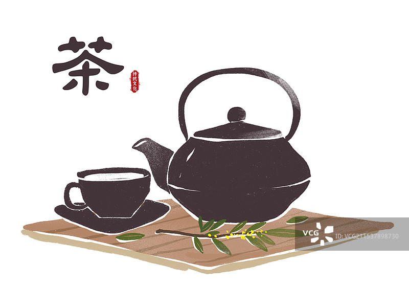 茶壶茶叶茶文化版画插图插画海报模板图片素材