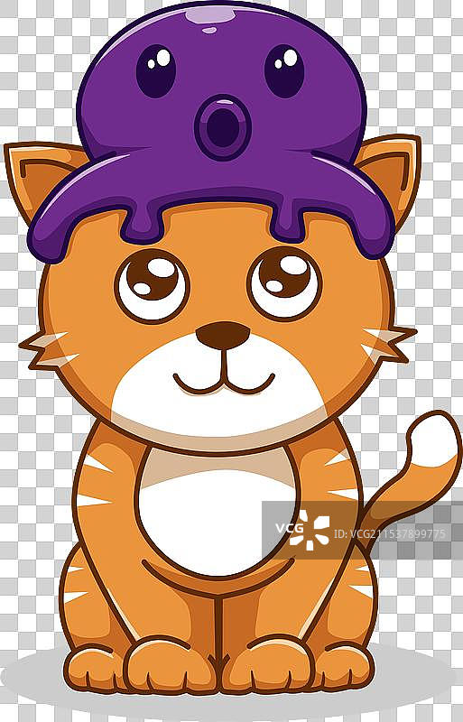 卡通猫与章鱼图片素材