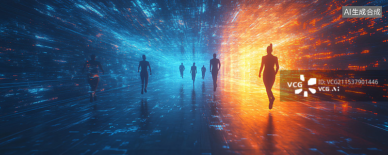 【AI数字艺术】奔向自由，奔向未来，奔跑的背影图片素材