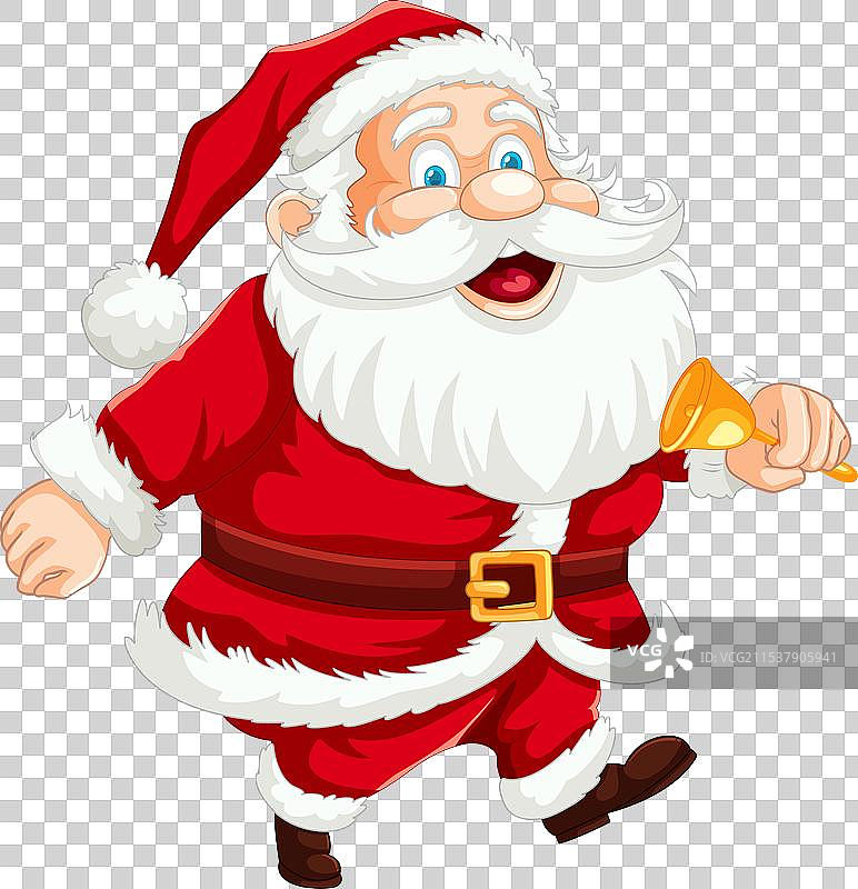 圣诞老人跑着拿着一个金色的铃铛图片素材