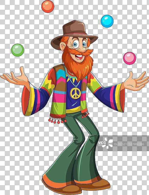 快乐的卡通嬉皮士在玩杂耍球图片素材