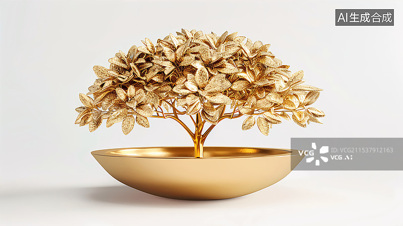 【AI数字艺术】3d金色金钱树元素图片素材