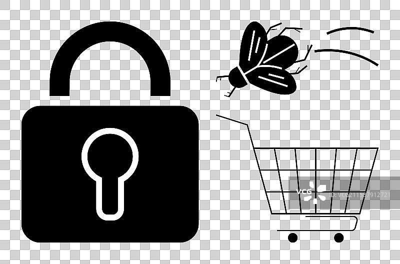 简约的黑白挂锁与苍蝇图片素材