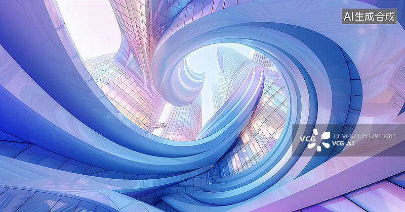 【AI数字艺术】商务旋转楼梯三维场景图片素材