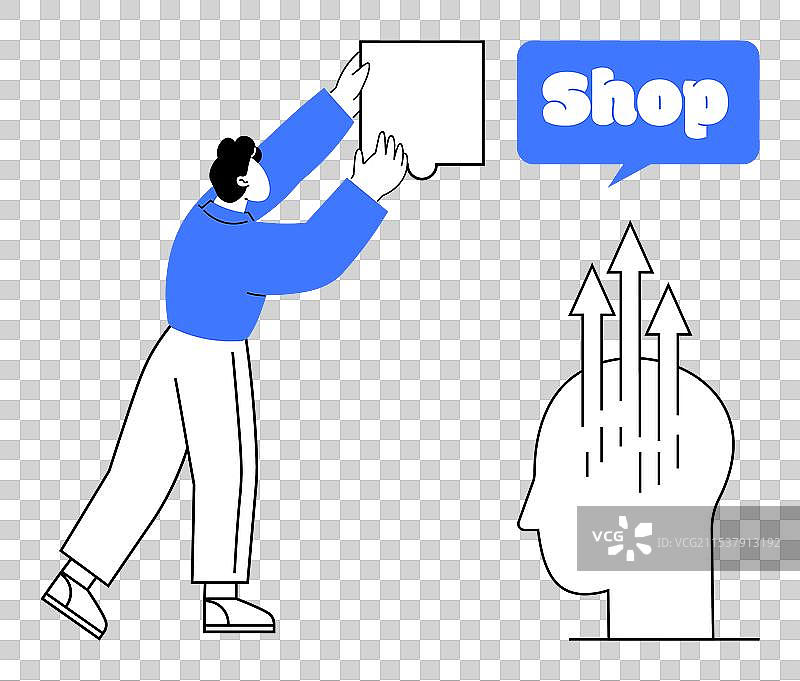 一个人放置带有增长箭头的标志图片素材