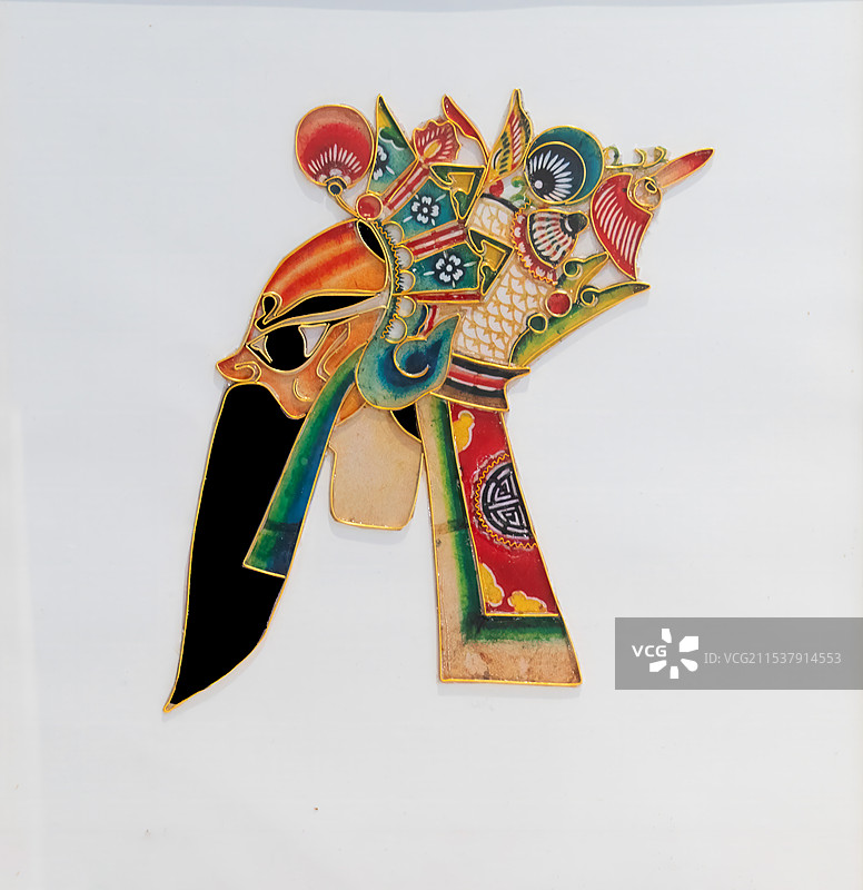 非物质文化遗产，掐丝珐琅，皮影，老生头像，侧面视角图片素材