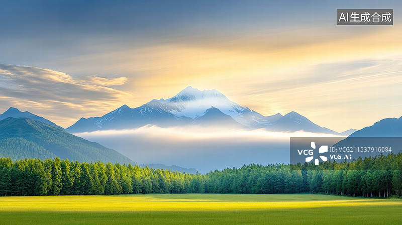 【AI数字艺术】晨雾中的山林美景图片素材