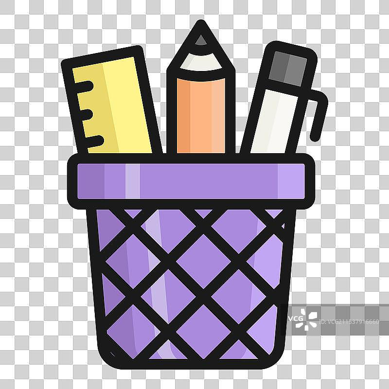 铅笔桶扁平图标，学校与教育图标图片素材