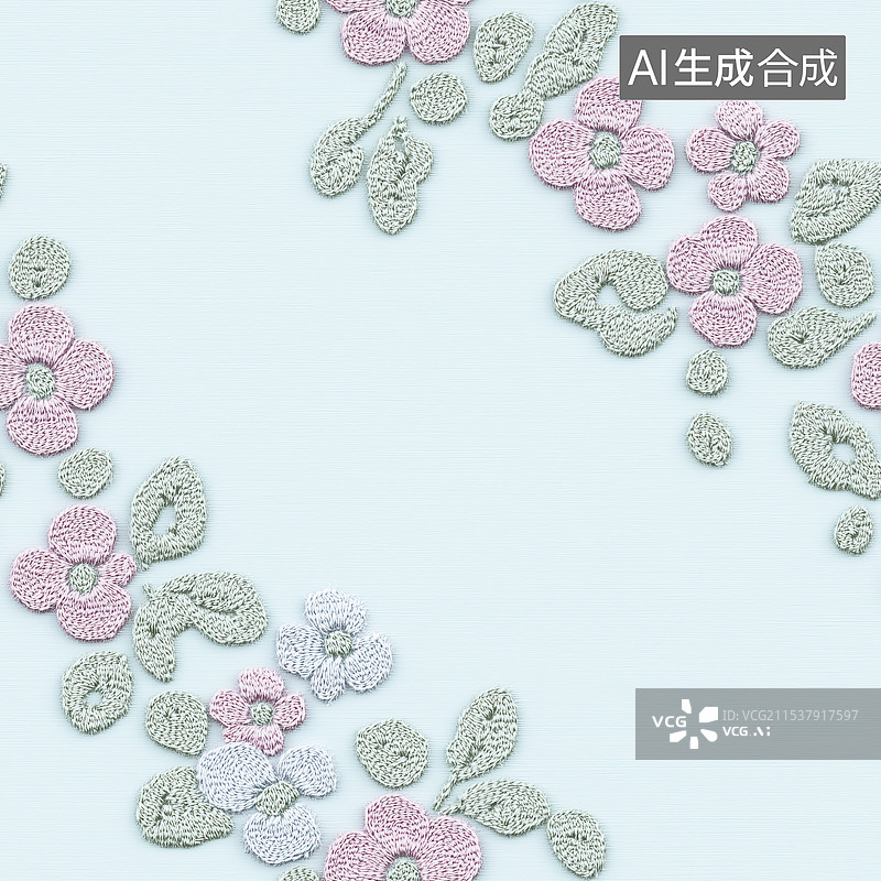 【AI数字艺术】白底刺绣清新淡雅连续无缝循环抽象扁平花朵图案图片素材