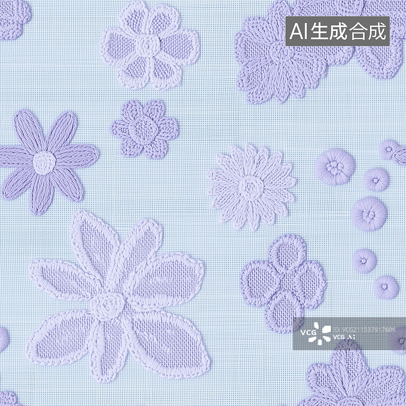【AI数字艺术】白底刺绣清新淡雅连续无缝循环抽象扁平花朵图案图片素材
