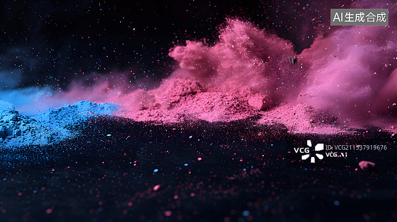【AI数字艺术】抽象彩色粉尘爆炸在黑色背景上图片素材
