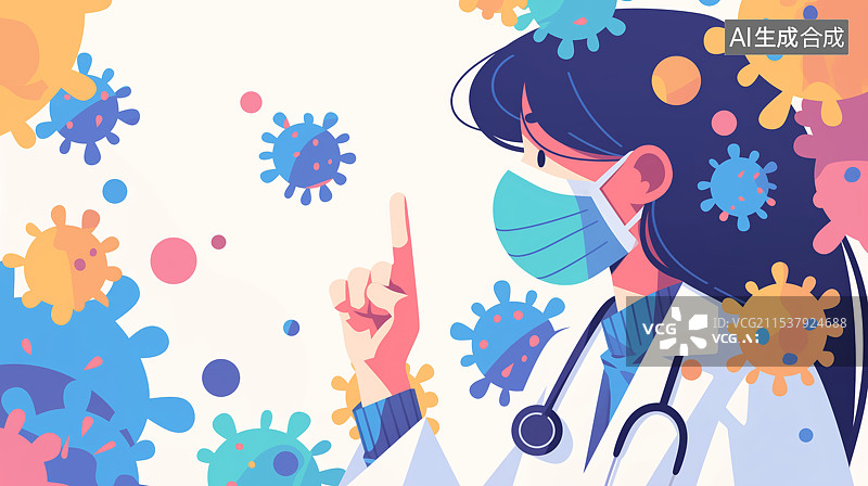 【AI数字艺术】女医生和病毒医疗概念插画图片素材