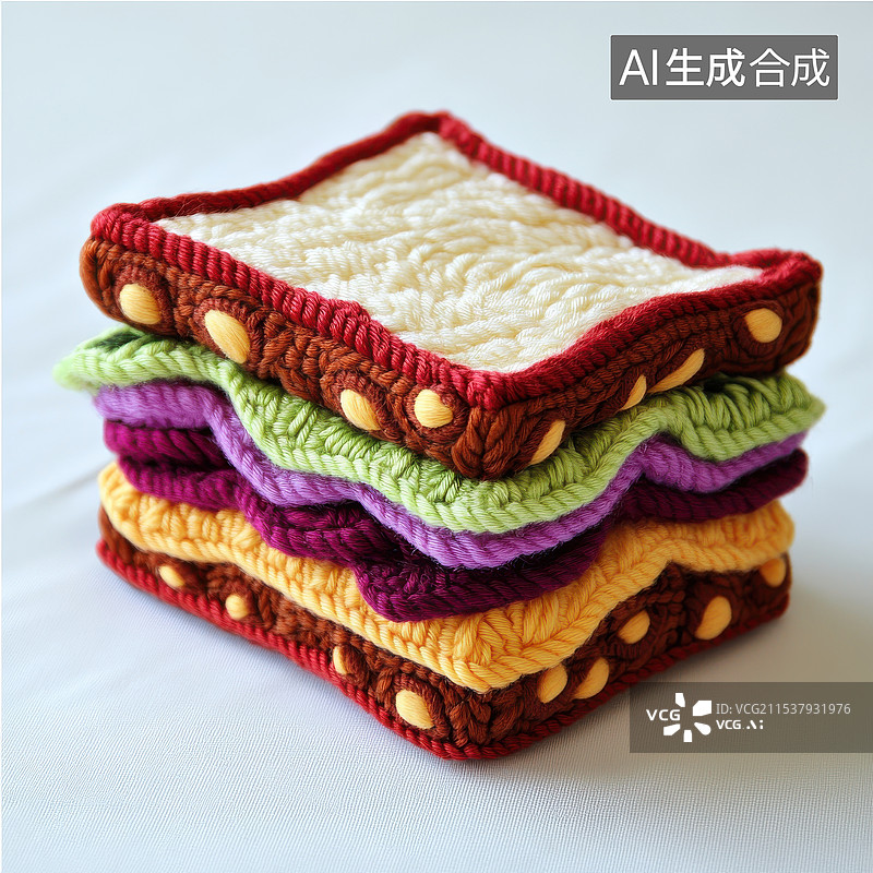 【AI数字艺术】毛毡毛绒可爱卡通风格三明治免扣元素背景图片素材