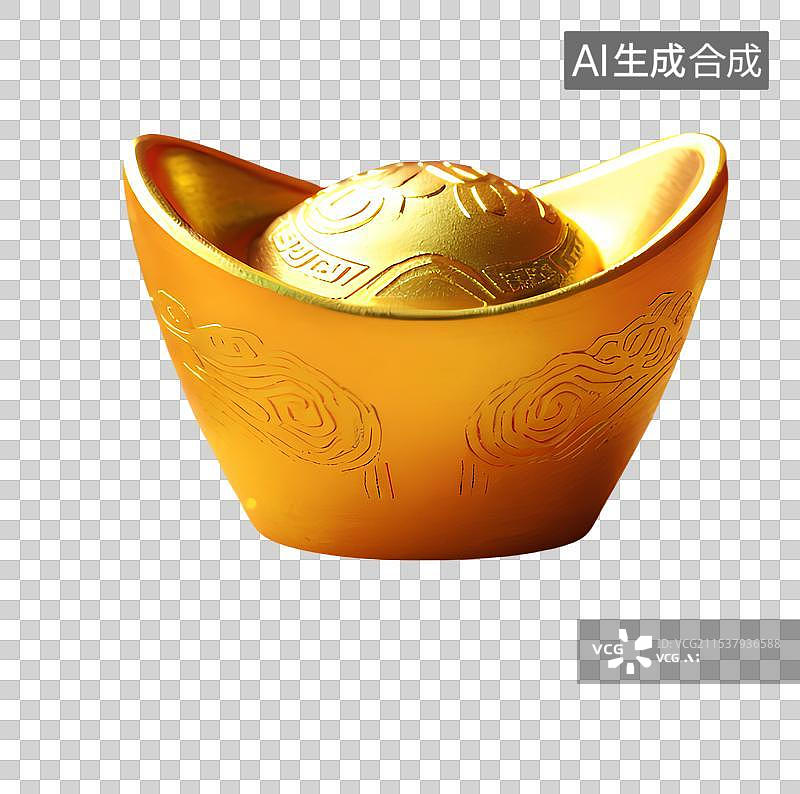 【AI数字艺术】3D渲染，一个金元宝，黄金免抠元素图片素材