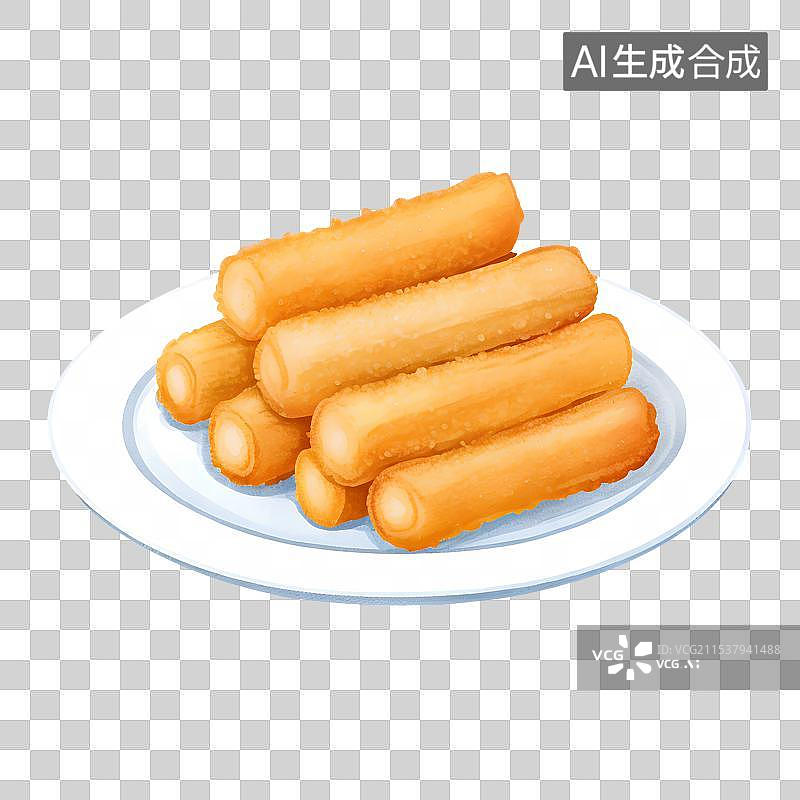 【AI数字艺术】手绘插画，一盘油炸食品，炸牛奶，广式早茶茶点，油炸鲜奶，顺德美食免抠元素图片素材