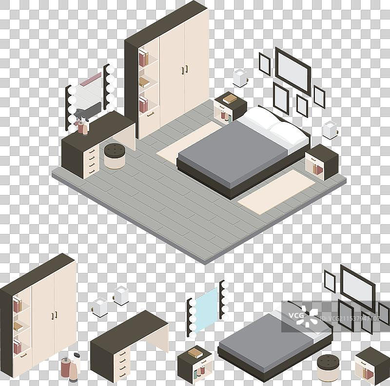 等距风格卧室图标集图片素材
