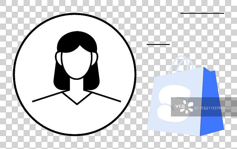 手提购物袋的女性头像，简约风格图片素材