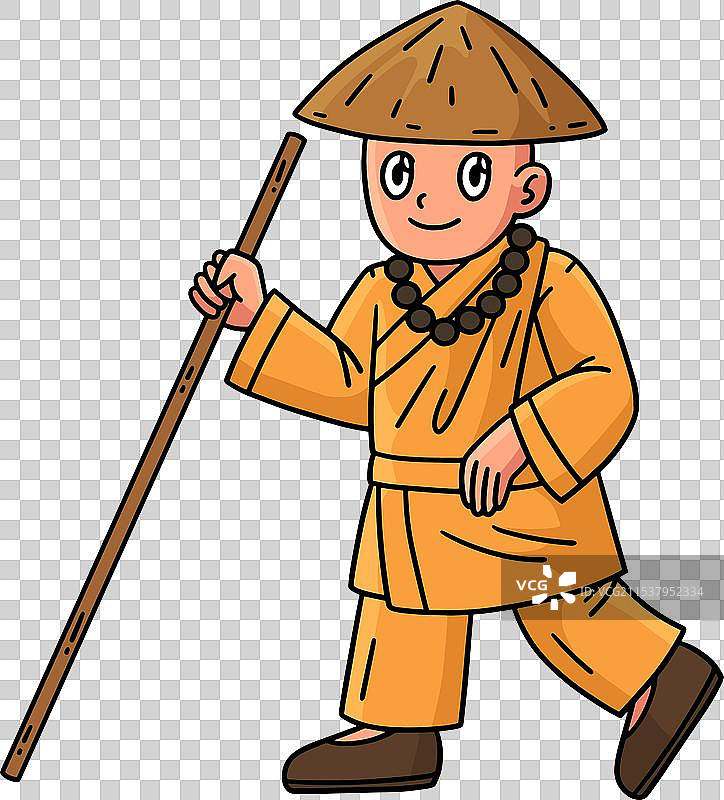 佛教朝圣者卡通彩色剪贴画图片素材