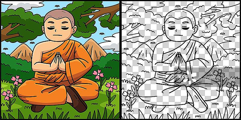 佛教僧侣在冥想图片素材