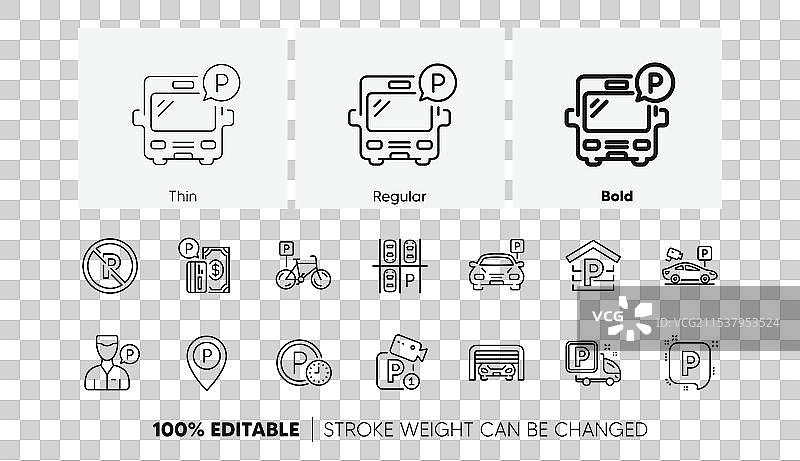 停车线图标：车库、代客停车、服务员和付费图片素材
