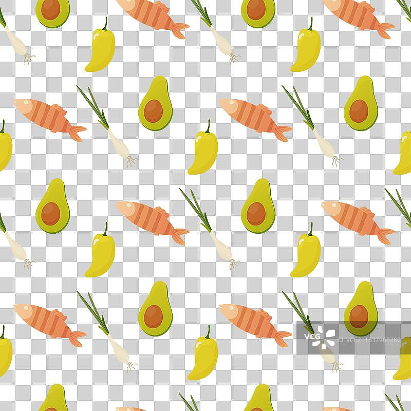 无缝图案不同食品产品鱼类图片素材