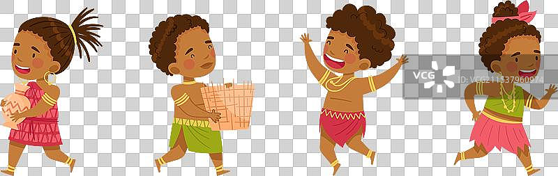 非洲部落人物与本地孩子图片素材