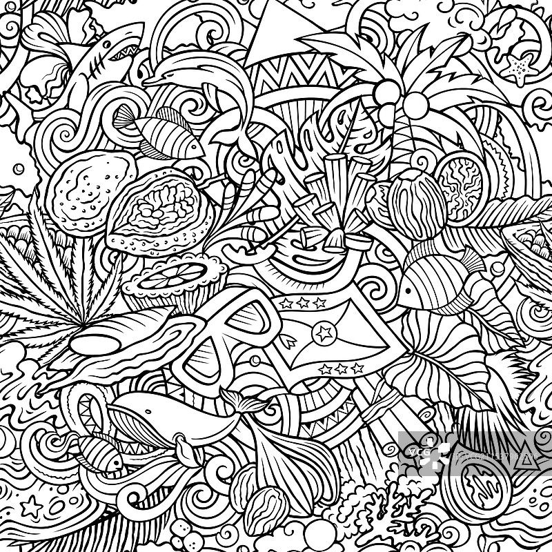 格林纳达卡通涂鸦无缝图案图片素材