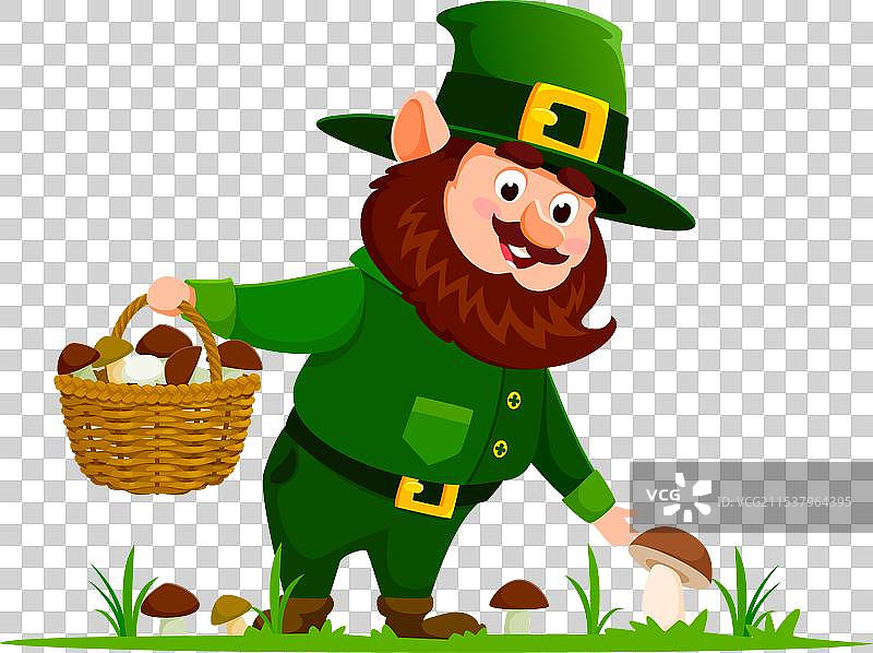 卡通侏儒或矮人在森林中采蘑菇图片素材