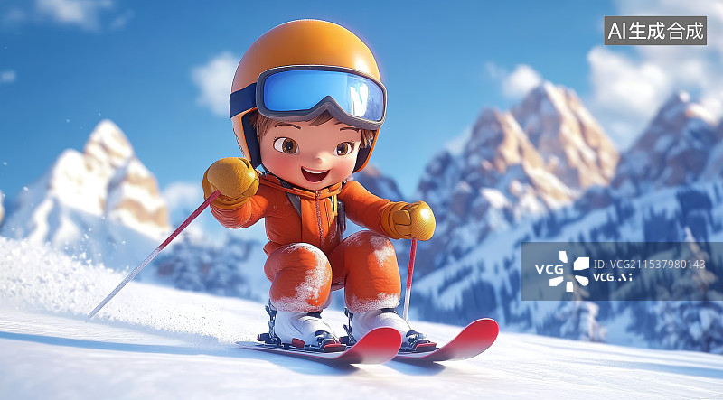 【AI数字艺术】滑雪的小男孩图片素材
