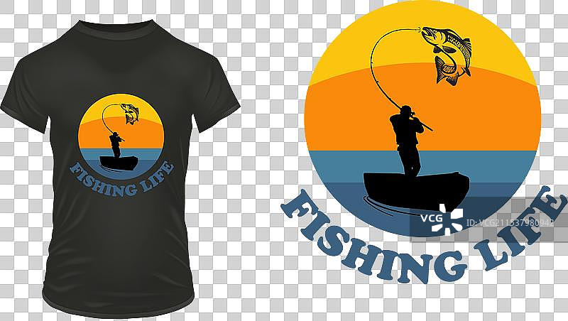 优雅美丽的钓鱼T恤设计图片素材