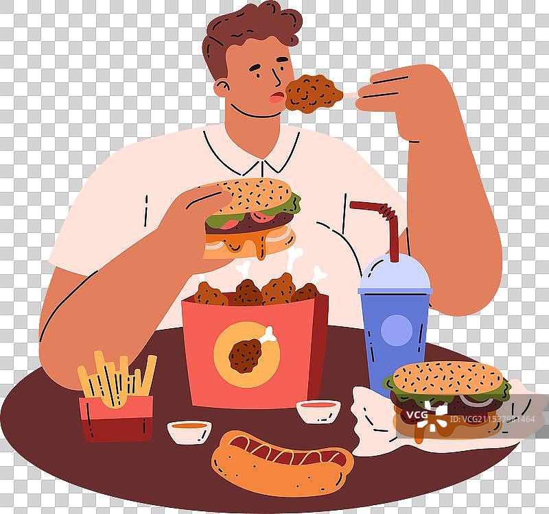 有饮食障碍的男子在吃快餐图片素材