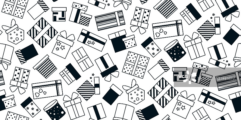 礼品盒无缝图案涂鸦素描风格图片素材