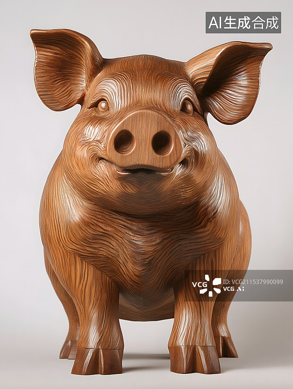 【AI数字艺术】12生肖系列图木雕风格-亥猪图片素材