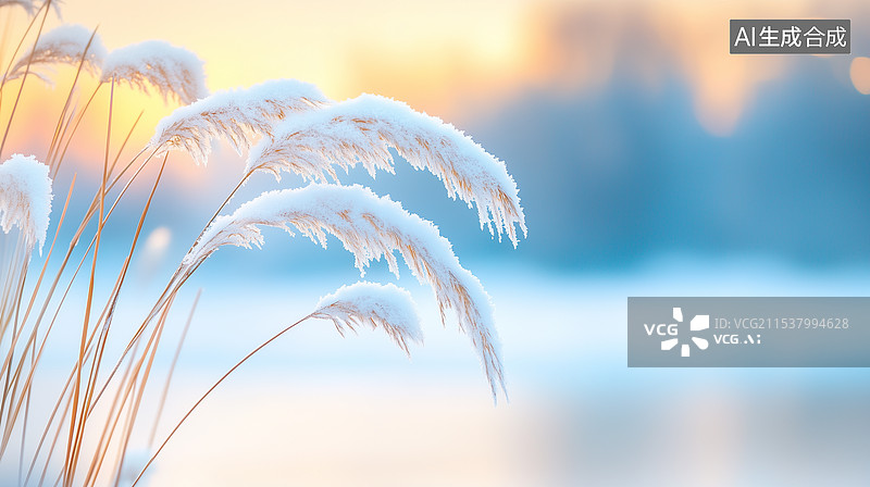 【AI数字艺术】冰雪凝结的芦苇图片素材