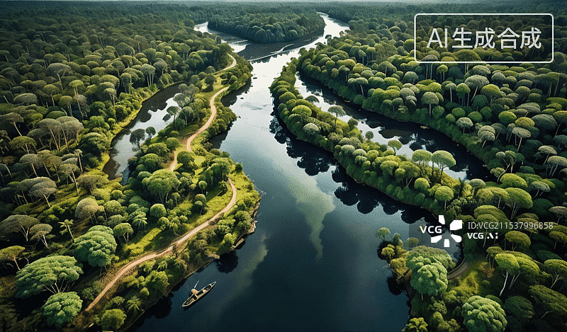 【AI数字艺术】森林河流图片素材