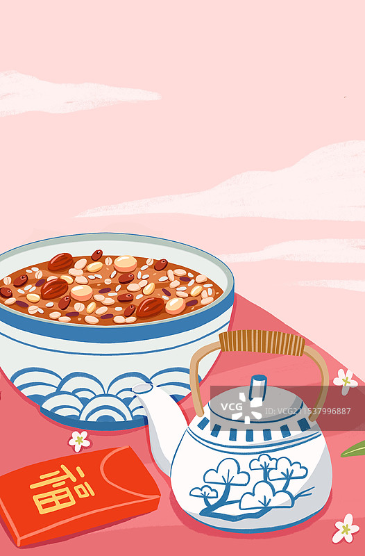 腊八粥茶壶和红包图片素材