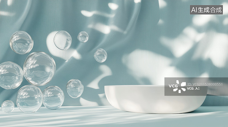【AI数字艺术】青色背景白色底座电商产品展台图片素材