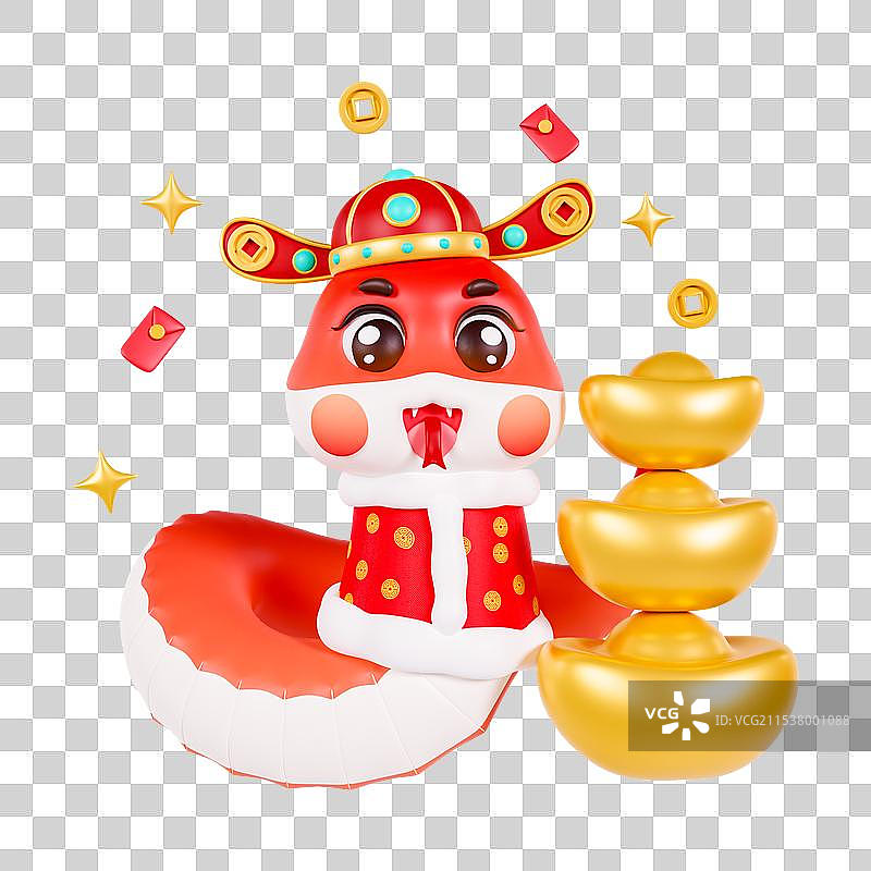 3D国潮风2025蛇年十二生肖3D卡通形象春节新年元素图片素材