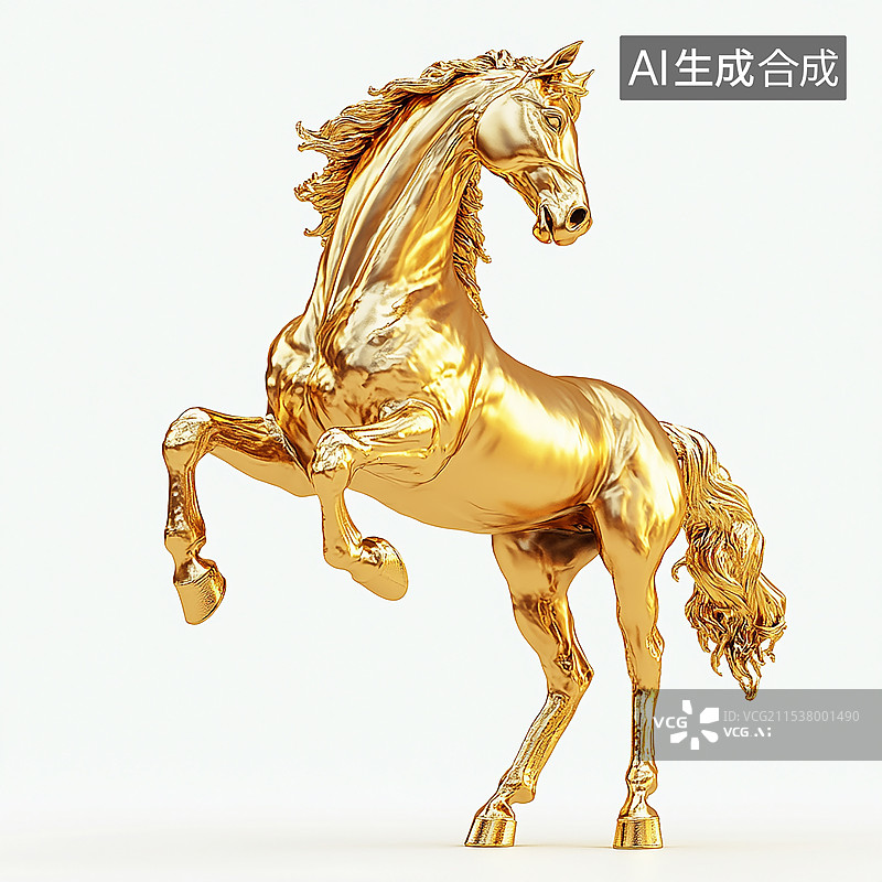 【AI数字艺术】金色奔马马匹3D建模白底图图片素材