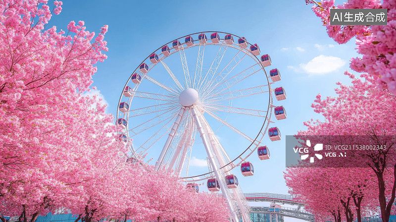 【AI数字艺术】春天浪漫的粉色樱花盛开清新治愈图片素材