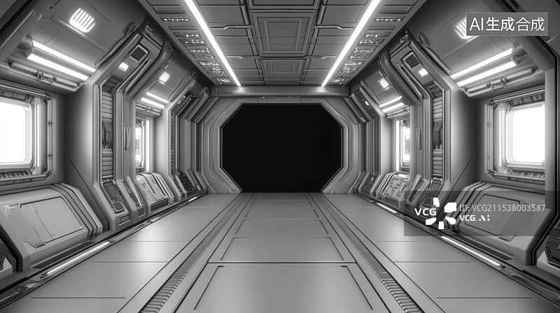 【AI数字艺术】三维渲染黑色尽头走廊隧道图片素材