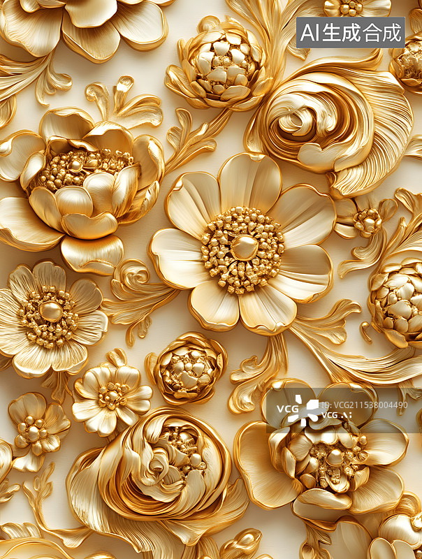 【AI数字艺术】传统金色浮雕装饰纹样图片素材