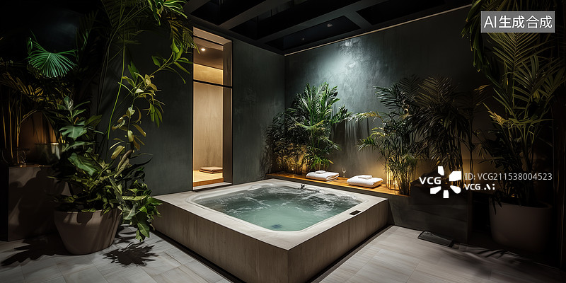 【AI数字艺术】现代高贵舒适温泉水疗中心图片素材