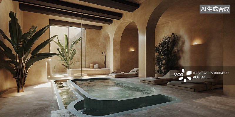 【AI数字艺术】现代高贵舒适温泉水疗中心图片素材