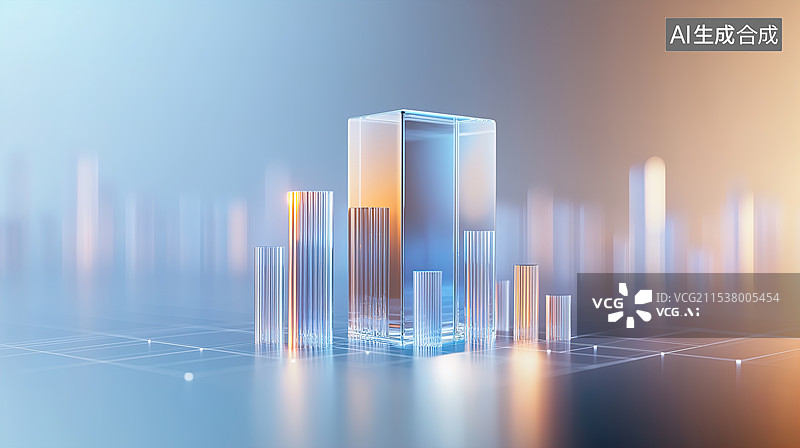 【AI数字艺术】透明立方体和柱状图图片素材