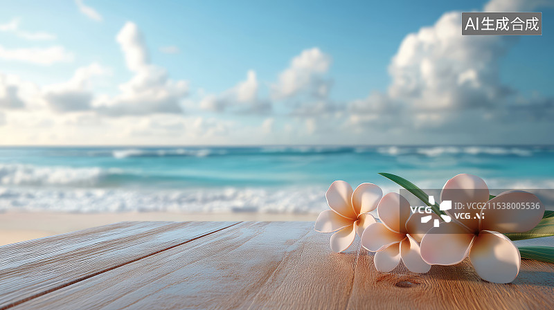 【AI数字艺术】3D渲染夏日热带沙滩海洋风格产品展台背景图片素材