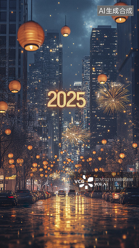 【AI数字艺术】2025年夜晚美丽的烟花图片素材